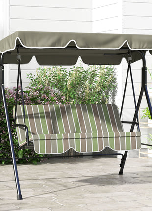 3-Seat Outdoor Patio Swing Chair w/ Cushion, Steel Frame Stand, Adjustable Tilt Canopy for Patio, Garden, Beige & Green