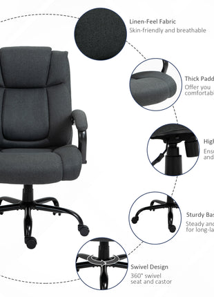 Executive Office Chair with Wide Seat, Computer Desk Chair with Adjustable Height, Swivel Wheels, Gray