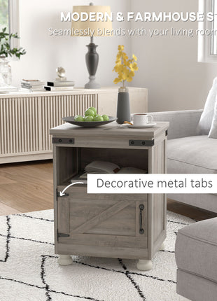 Side Table with Storage, End Table with Open Shelf, Cupboard and Wood Legs, Modern and Farmhouse Style, Gray