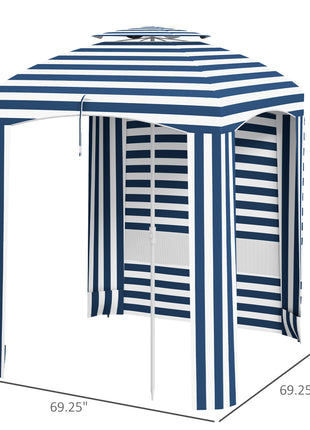 5.8' x 5.8' Cabana Umbrella for Travel, Walls, Vents, Ruffles, Carry Bag, Beach Umbrella, Blue & White Stripe
