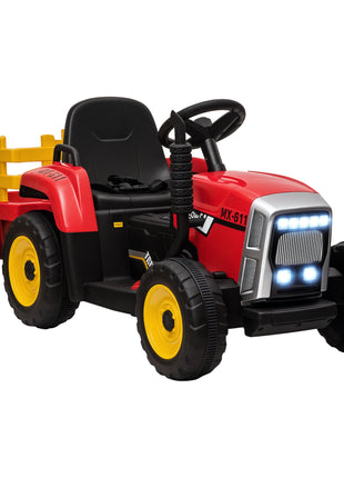 12V Electric Ride on Tractor with Trailer, 25W Dual Motors, Red