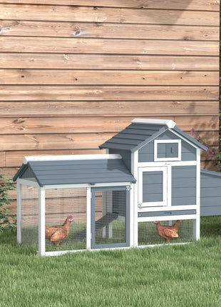 59" Small Wooden Chicken Coop Hen House Poultry Cage for Outdoor Backyard with 2 Doors, Nesting Box and Removable Tray, White