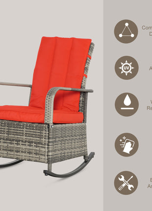 PE Rattan Rocking Recliner with Footrest, Red