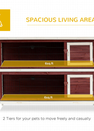 54" 2-Story Weatherproof Stackable Elevated Wooden Rabbit Hutch with Enclosed Run and Pull-Out Trays