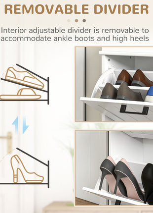 Modern Shoe Storage Cabinet with 2 Flip Drawers for 10 Pairs, Narrow Shoe Organizer for Entryway, Hallway, White