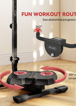 Foldable Ab Twister Board for Waist Trimming with LCD Display, Ab Workout Equipment for Women and Men, Red