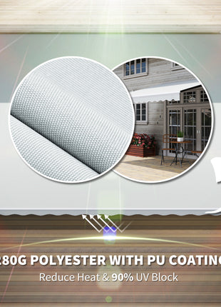 12' x 8' Retractable Awning Patio Awnings Sun Shade Shelter with Manual Crank Handle, 280g/m² UV & Water-Resistant Fabric and Aluminum Frame for Deck, Balcony, Yard, Light gray