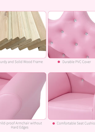 Kids Sofa Set with Footstool, Princess Sofa with Diamond Decoration