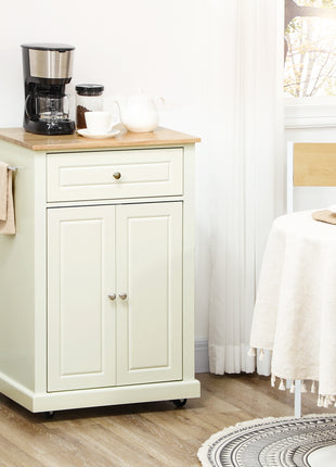 Rolling Kitchen Island Cart, Portable Serving Trolley Table with Drawer, Adjustable Shelf and 2 Towel Racks, Cream White