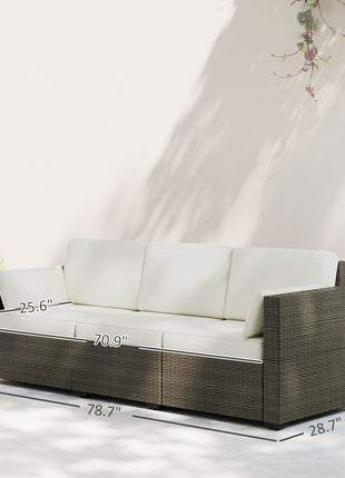 Patio Couch PE Wicker Deep Seating Outdoor Sofa with Removable Cushions, 3 Seater Rattan Sofa, Outdoor Furniture for Balcony, Deck, Garden and Poolside, Cream White