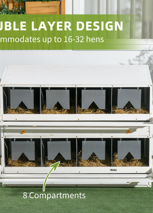 Chicken Nesting Box, 8 Compartment Wood Laying Boxes for Chicken Coop with Egg Collection Trays Perches for 16-32 Hens