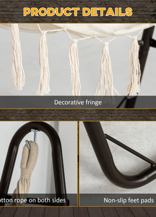 Hammock Chair with U Shape Stand, Hammock Swing Chair with A Side Pocket, Brown & Cream White