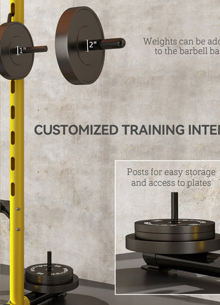 Squat Rack with Pull Up Bar and Barbell Bar Adjustable Bench Press Multi-Function Weight Lifting Half Rack, Yellow