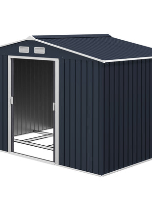 9' x 6' Outdoor Storage Shed, Garden Tool Metal Shed with Foundation Kit, Dark Gray