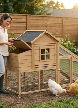 69" Wooden Chicken Coop, Poultry Cage Hen House with Connecting Ramp, Tray, Ventilated Window and Nesting Box