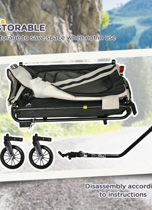 2-in-1 Pet Bike Trailer for Small Medium Dogs, Road-Visibility Dog Stroller Bicycle Carrier, Weather-Strong Bike Wagon Trailer Sidecar Attachment, White