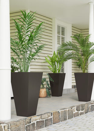 28ft Tall Plastic Planters, Set of 3, Flower Pot, anti-crack, fade-resistant, square shape with a matte surface, Outdoor & Indoor, for lawns, patios, yards, Brown
