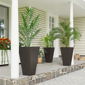 28ft Tall Plastic Planters, Set of 3, Flower Pot, anti-crack, fade-resistant, square shape with a matte surface, Outdoor & Indoor, for lawns, patios, yards, Brown