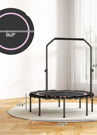 45" Rebounder Trampoline for Adults, Foldable Mini Trampoline with Adjustable Handle Bar for Indoor Outdoor, Pink