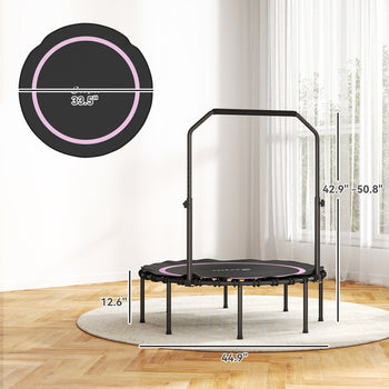 45" Rebounder Trampoline for Adults, Foldable Mini Trampoline with Adjustable Handle Bar for Indoor Outdoor, Pink