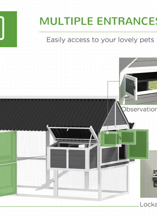 Wooden Chicken Coop with Run, 2 Nesting Boxes, 2 Roosting Bars, Ramp & Tray, Poultry Cage for 4-6 Chickens, Gray