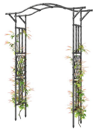 Garden Arch, PE-Coated Steel Garden Arch Trellis with Extended Top, Black