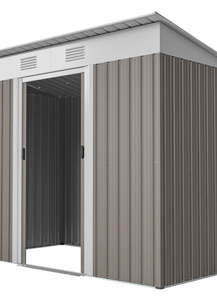 7' x 4' Metal Garden Shed, Backyard Tool Storage Shed with Dual Locking Doors, 2 Air Vents and Steel Frame, Light Gray
