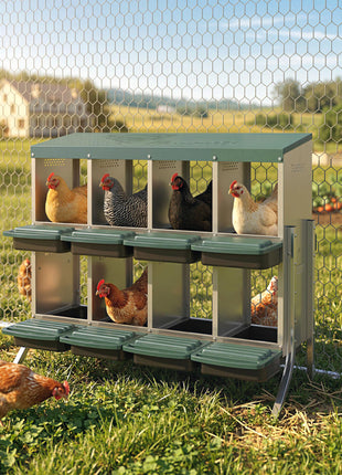 Chicken Nesting Boxes, 8 Compartment Metal Nesting Boxes for Chickens, Two-Tier Egg Laying Boxes with Vented Holes