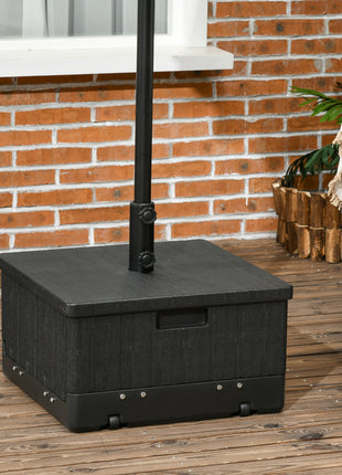 3-in-1 Outdoor Umbrella Base, Coffee End Table, Flower Box Planter, 175lbs Capacity Patio Umbrella Stand Table with Wheels and Handles, Black