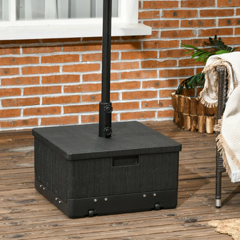 3-in-1 Outdoor Umbrella Base, Coffee End Table, Flower Box Planter, 175lbs Capacity Patio Umbrella Stand Table with Wheels and Handles, Black