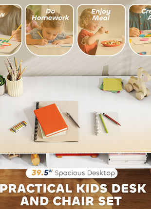 Kids Desk and Chair Set with Storage for Bedroom, School, Gift for Children Ages 3-12, White