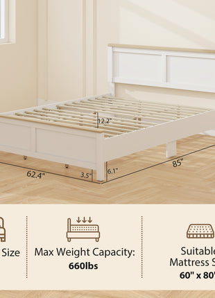 Queen Bed Frame with Headboard, Modern Platform Bed Frame with Wooden Slats, No Box Spring Needed, Easy Assembly, White