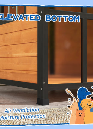 Cabin-Style Wooden Dog House for Large Dogs with Openable Roof & Giant Window, Yellow