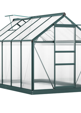 6' x 10' Greenhouse for Outdoors, Polycarbonate Greenhouse with Rain Gutter and Roof Vent, Aluminum Walk-in Green Houses for Outside for Patio Backyard Garden, Dark Green