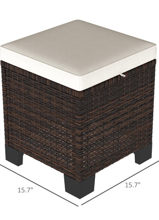 2 Piece Wicker Outdoor Ottomans with Cushions, Rattan Ottoman Footrest and Side Table for Patio, Yard, Poolside, Beige