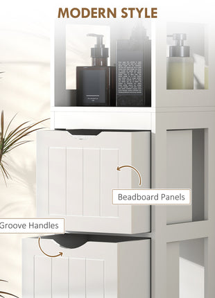 Narrow Bathroom Storage Cabinet, Bathroom Cabinet with 3 Drawers & 2 Open Shelves, Slim Bathroom Floor Cabinet, White