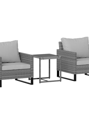 3PCS Patio Set, Wicker Bistro Set with Cushions, Rattan Chairs, Glass Coffee Table for Backyard, Porch, Balcony, Gray