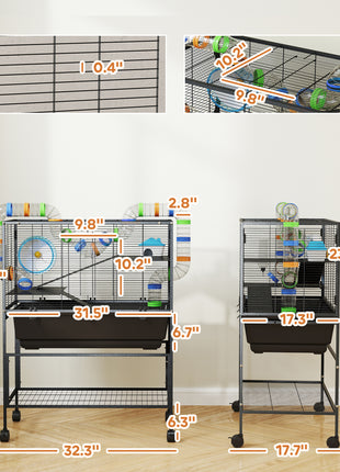 3 Tier Hamster Cage, Rolling Rat Cage with Deep Tray, Storage Shelf, Big Exercise Wheel, Hut, Tube System