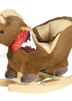 Baby Rocking Horse, Riding Horse, Plush Animal Rocker with Realistic Sound, Pedals for Ages 18-36 Months, Brown