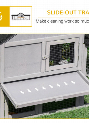 Outdoor Rabbit House 83" 2 Story Deluxe XL Wooden Rabbit Hutch Big Bunny Cage w/ Ladder and Run, Gray