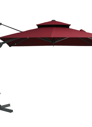 10ft Offset Patio Umbrella, Hanging Cantilever Umbrella, Square Shape, Aluminum Cross Base, Tilt, 360-Degree Rotation, Red