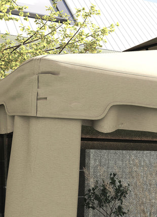 9.6' x 11.6' Patio Gazebo Outdoor Canopy Shelter with 2-Tier Roof and Netting, Steel Frame for Garden, Taupe