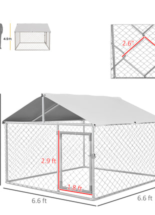 6.6' x 6.6' x 4.9' Dog Kennel Outdoor for Small Medium Dogs with Waterproof Roof, Silver