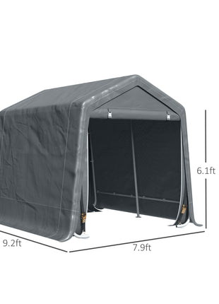 9.2' x 7.9' Garden Garage Storage Tent, Metal Frame Bike Shed w/ Zipper Doors