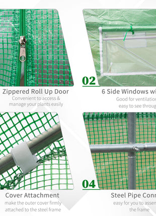15' x 7' x 7' Walk-in Tunnel Hoop Greenhouse, Green House for Outside with PE Cover, Steel Frame, Roll-Up Zipper Door & Windows for Flowers, Vegetables, Tropical Plants, Green
