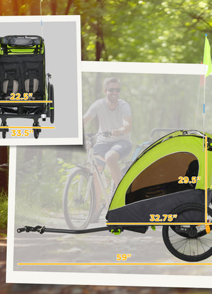 Bike Trailer for Kids 3 In1 Foldable Child Jogger Stroller Baby Stroller Transport Carrier with Shock Absorber System Rubber Tires Adjustable Handlebar Kid Bicycle Trailer Green and Gray