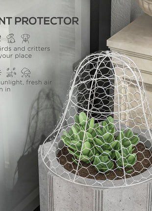 6 Pack Garden Cloches for Plants, 16" x 13" Metal Crop Cage, Plant Cages to Keep Animals Out, White