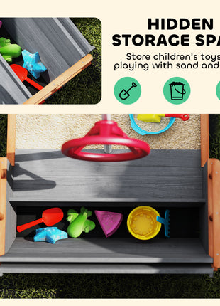 Kids Wooden Sandbox Pirate Ship Sandboat w/ Bench Seat Storage Space Ceder Wood, Gray