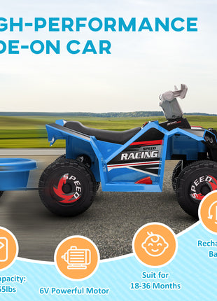 6V Electric Toy Car with Back Trailer, Forward Backward, Wear-Resistant Wheels for Ages 18-36 Months, Blue