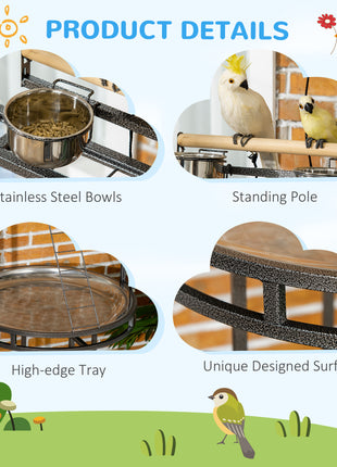 Parrot Stand Large Bird Perch Stand with Toy Hook & 3 Ladders, Parrot Perch, Bird Wooden Stand, Gray